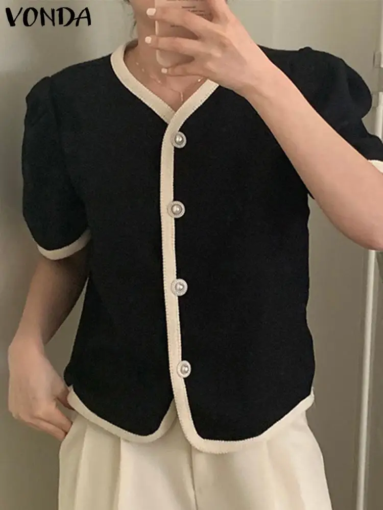 

Пиджак VONDA женский с коротким рукавом, элегантный свободный офисный Блейзер на пуговицах, модная верхняя одежда с круглым вырезом, на лето, 2023