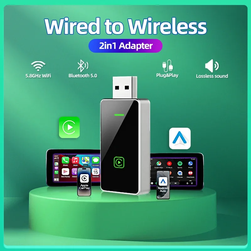 Беспроводной адаптер Carplay Android Auto Wireless Smart Dongle 2in1 для BMW Opel MG Lada Dacia Jeep Renault Fiat Volvo Tesla