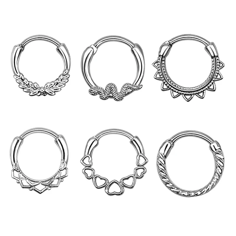 

1pc Surgical Steel Hoop Septum Nose Ring Hinged Clicker Segment Cartilage Earrings Piercing Ear Tragus Helix Body Jewelry 16G