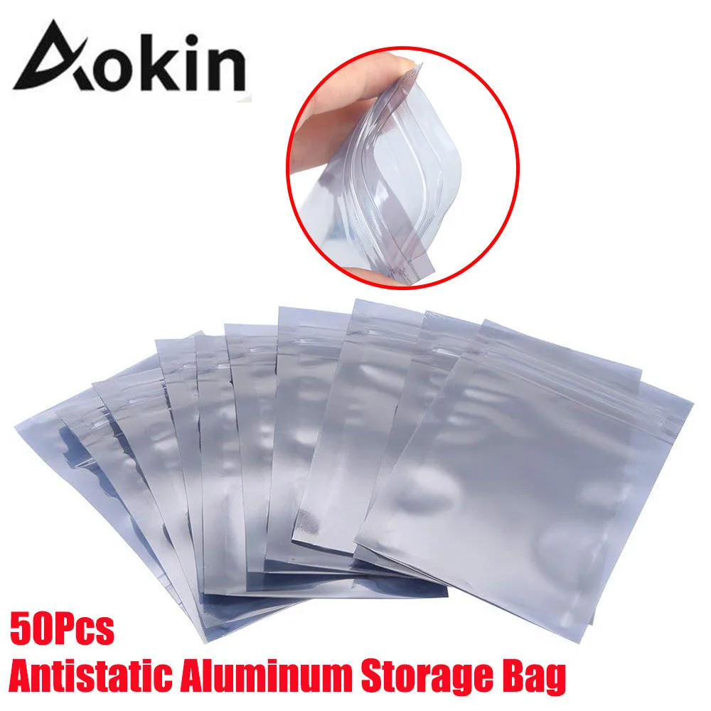 50pcs Aluminum Antistatic Bag Resealable Anti Static Zip Bags Pouch for Electronic Pouches Anti Static Package Mylar Bags