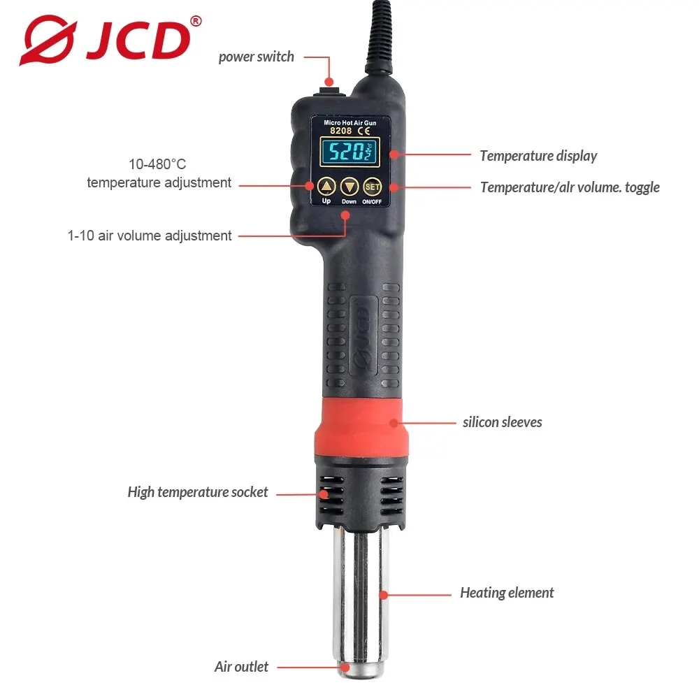 JCD Micro Hot Air Gun 8208 750 Вт с цифровым дисплеем для дома Универсальный термопистолет DIY