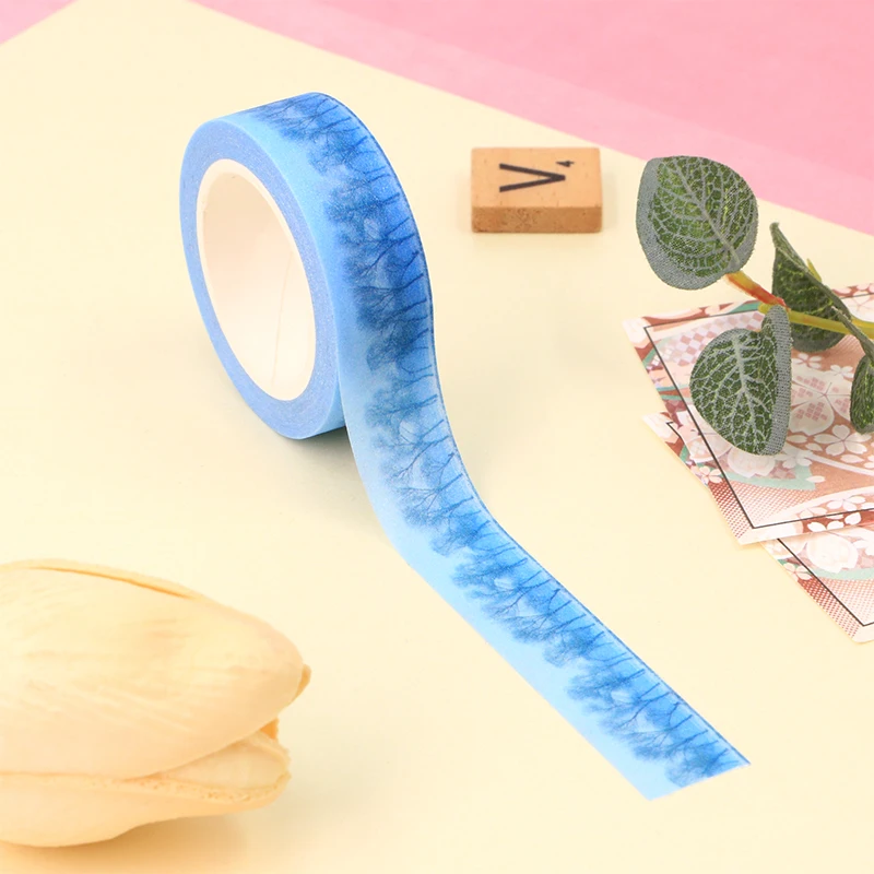 

NEW 1PC Powder Glitter Blue Tree Washi Tape Japanese Stationery Kawaii Paper Scrapbooking School Tools Decorative Tapes