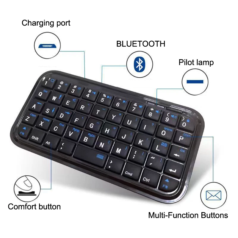 Фото Мини-клавиатура с перезаряжаемым аккумулятором Type-C, Bluetooth 3.0, тонкая беспроводная карманная клавиатура, портативная клавиатура с 49 клавишами для планшетов и смартфонов №5