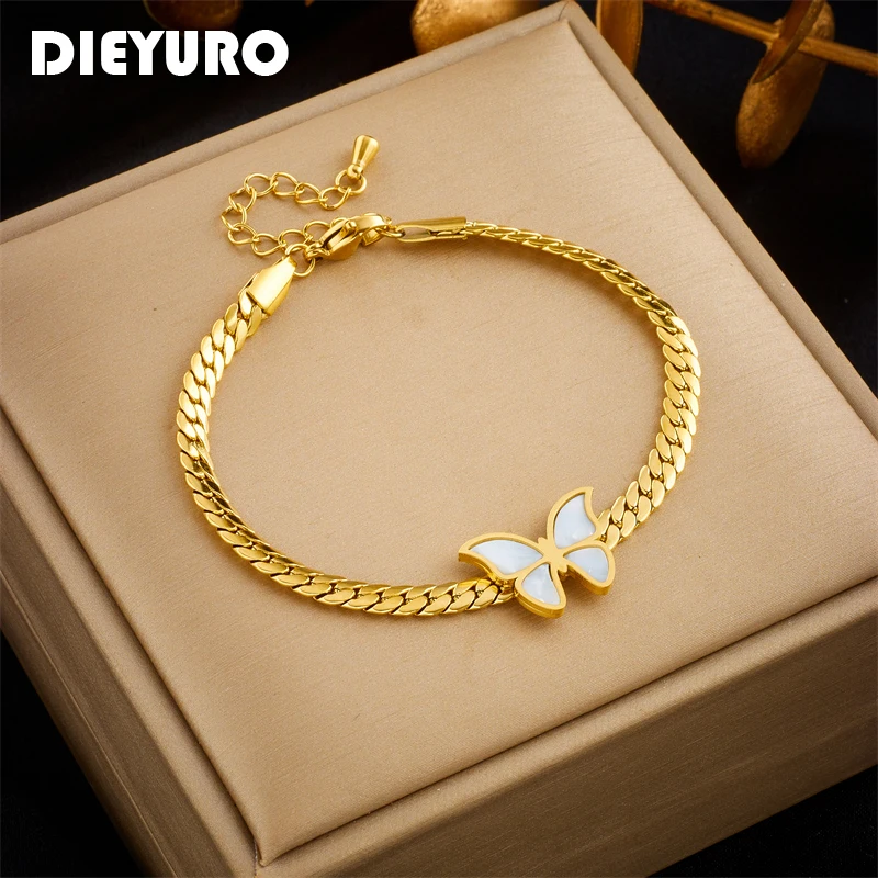 

DIEYURO 316L Stainless Steel Butterfly Charm Bracelet For Women Girl New Trend Wrist Chain Bangles Non-fading Jewelry Gift Party