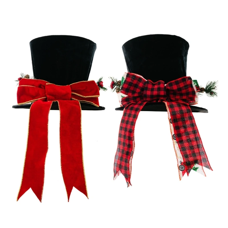 

Christmas Tree Hat Large Black Hat with Bowknot and Lengthened Ribbon Christmas Decorations