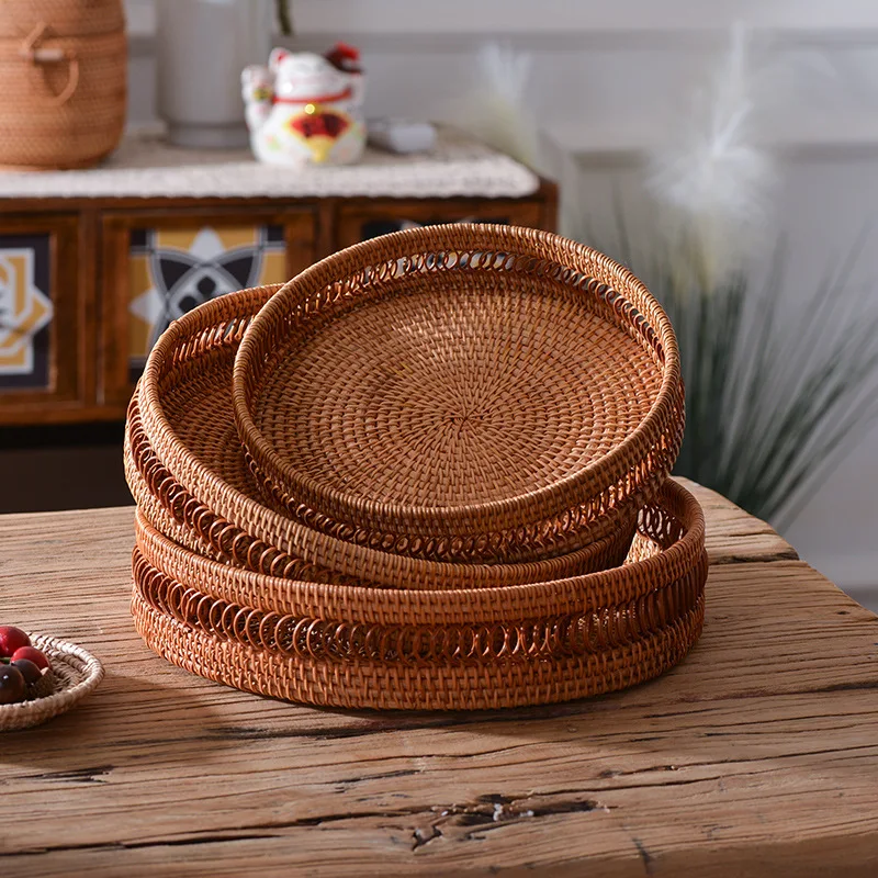 

Vine Woven Fruit Plate Set Storage Basket Tabletop Tea Table Teapot Tea Cup Miscellaneous Snacks Dried Fruit Storage Plate