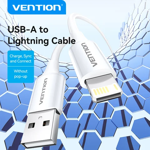 Кабель Vention USB — Lightning для iPhone 14, 13, 12, 11 Pro Max, 2,4 А, быстрая зарядка для iPhone, iPad, зарядное устройство, USB-кабель для передачи данных