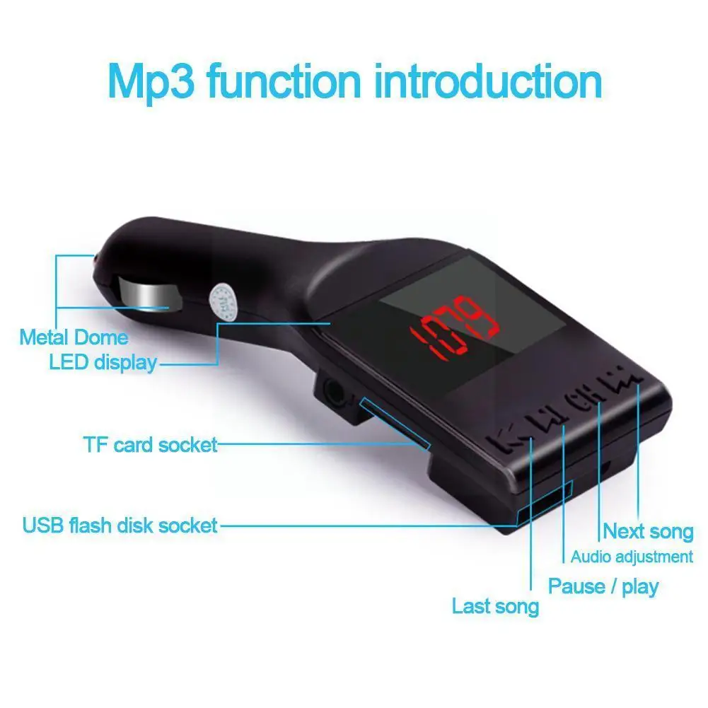 

FM-трансмиттер с Bluetooth, MP3-плеер, громкая связь, автомобильный вызов, USB/TF (микро-Комплект SD), 12 В, комплект, поддержка автомобильной карты W6X8