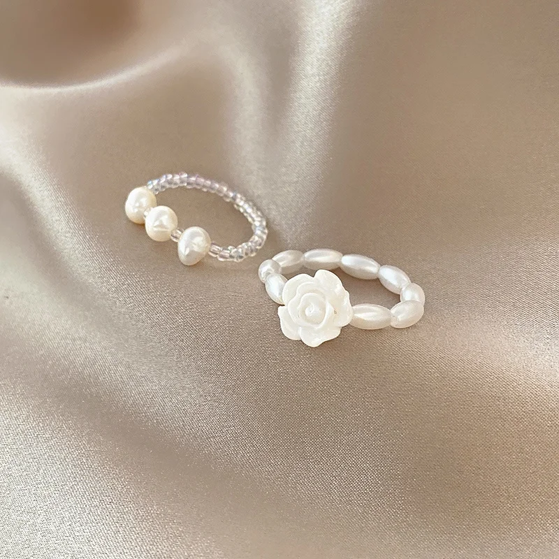 

Crystal Pearl Flower Ring Female Minority design feeling light luxury cold wind index finger 2021 new fashion simple