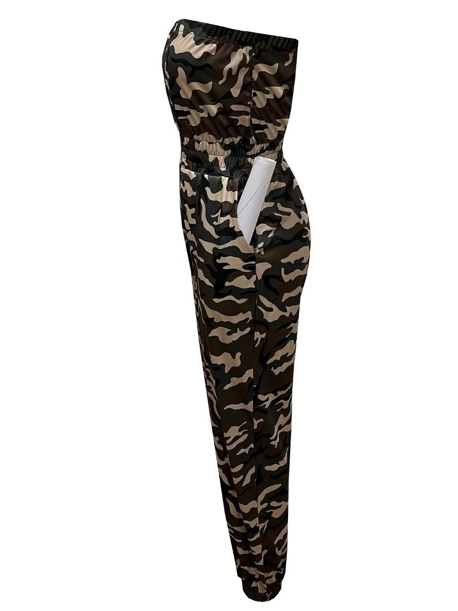 LW Zipper Design Camo Print Cargo Jumpsuit Sexy Sleeveless Women Camouflage Printed Jumpsuits 2023 NEW women's clothing Jumpsuit