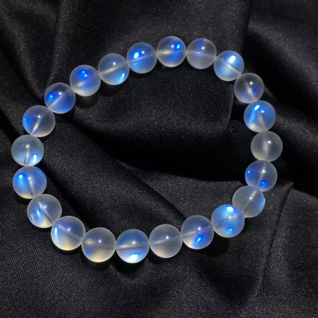

Браслет из натурального лунного камня диаметром 8 мм, ювелирные изделия для женщин и мужчин, подарок с любовью, бусины из драгоценного камня в виде синего бриллианта рейки AAAAA
