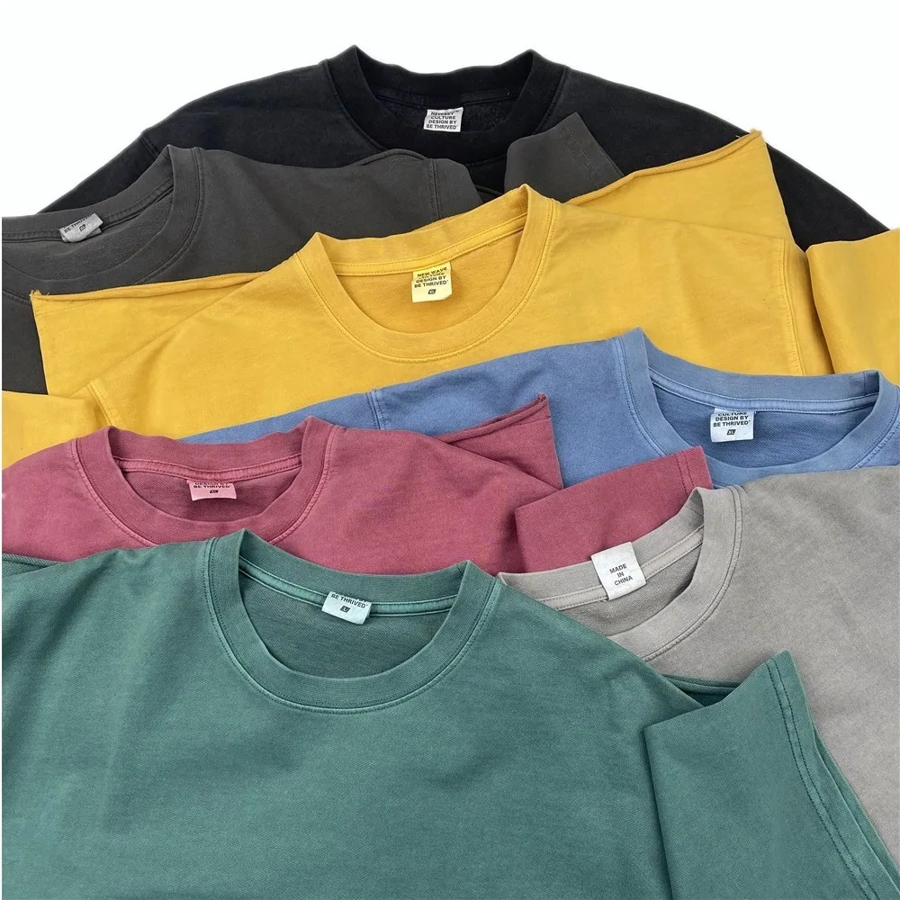 

Garment-Washed Terry Short Sleeve Tee Kanye Heavy Cotton Raglan T-Shirt Streetwear