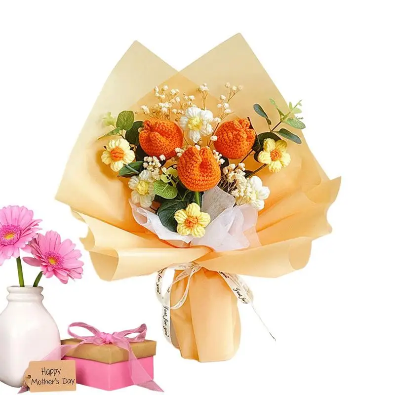 

Handmade Knitted Bouquet Artificial Flowers With Knitted Flowers Preserved Flower High-Quality Material Exquisite Gift Elegant