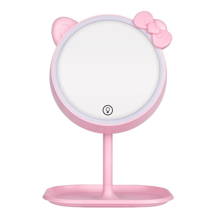 

Светодиодное трехцветное зеркало Hello Kitty Sanrios Anime Kawaii Usb Kt Ночник Зеркало для макияжа двойного назначения Настольное общежитие Подарок