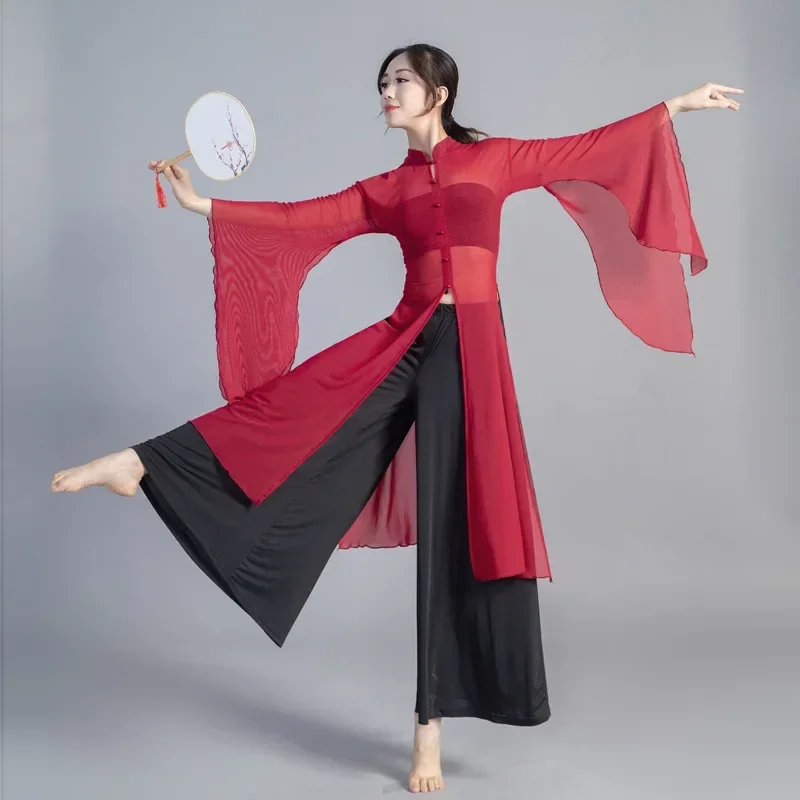 Chinese Wide Sleeve Classical Dance Body Rhyme Clothing For Women Traditional Dress Hanfu Blouse Pant