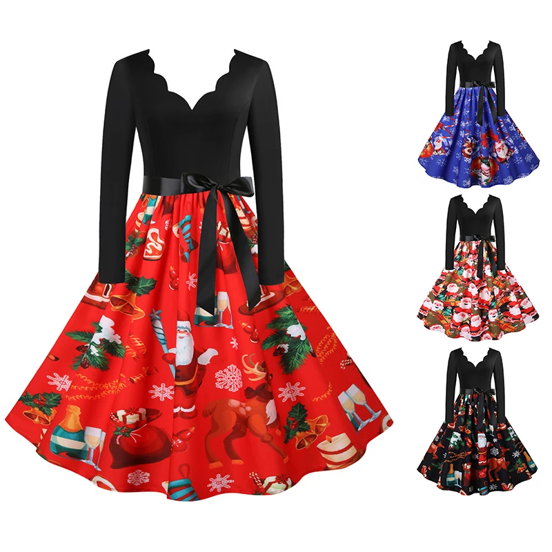 

Женское Повседневное платье с длинным рукавом, V-образным вырезом и принтом