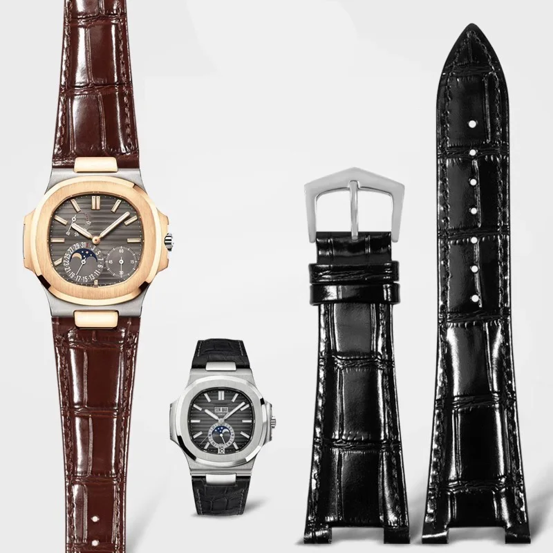 Фото Аксессуары для часов: ремешок из натуральной кожи для Patek Philippe Nautilus, вогнутый браслет 13 мм, мужской, 25x13 мм №3