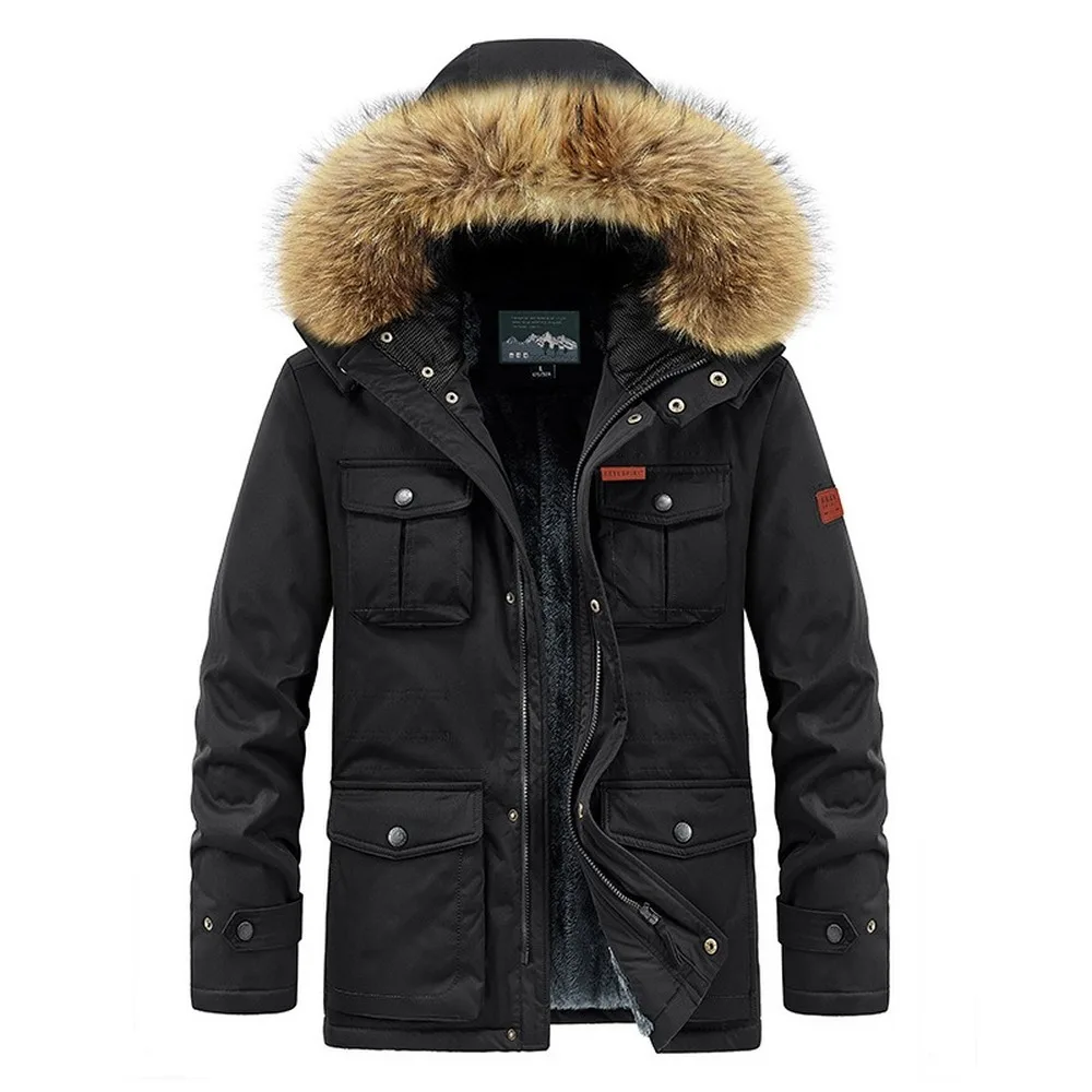 Winter Parka Jacket Men Fashion Clothing Fur Trim Hooded Jacket Fur Lined Thicken Warm Outdoor Coats Men Plus Size 8XL Coats