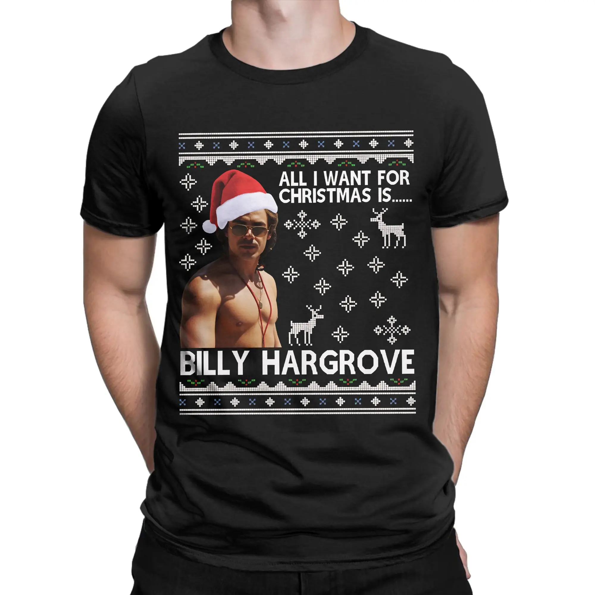 Фото Мужская футболка Billy Christmas Wish, забавная хлопковая футболка с коротким рукавом, футболки Steve Harrington, топы с круглым вырезом, большие размеры №2