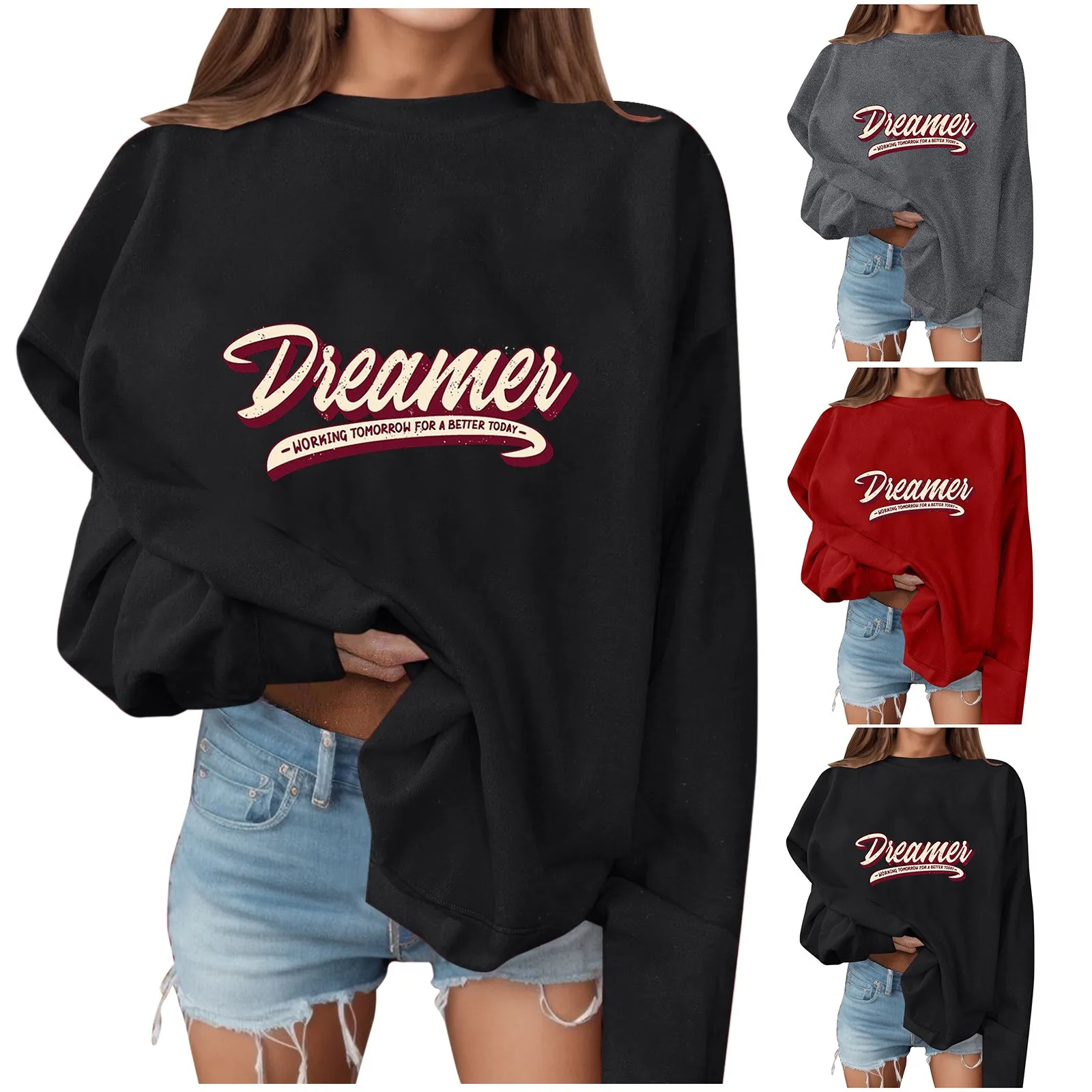 

Women Fashion Hoodless Sweatshirt Round Neck Long Sleeves Oversize Tops Ladies Letter Print Loose Trendy Pullover Sudaderas Y2k