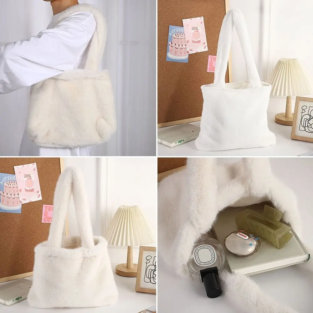 

Large Capacity Shoulder Bag New Plush Solid Color Handbags Underarm Bag Winter