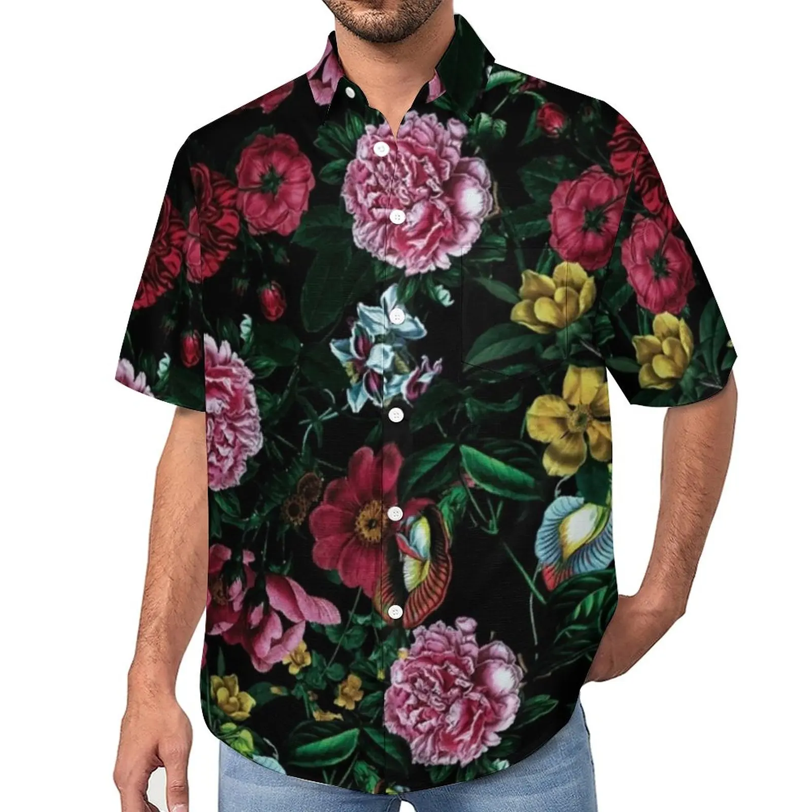 

Tropical Floral Print Casual Shirt Botanical Garden Vacation Loose Shirt Novelty Blouses Short Sleeve Pattern Oversize Tops
