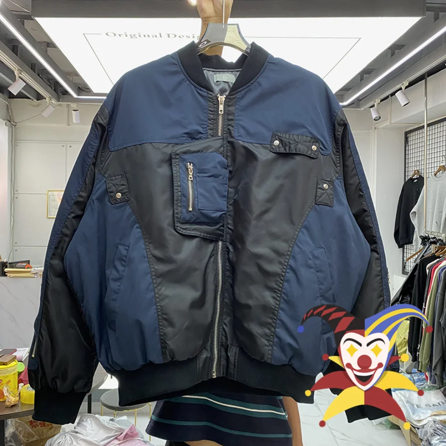 

Куртка на молнии для мужчин и женщин 2022fw лучшее качество плотные тканевые куртки синие Черные лоскутные куртки-бомберы