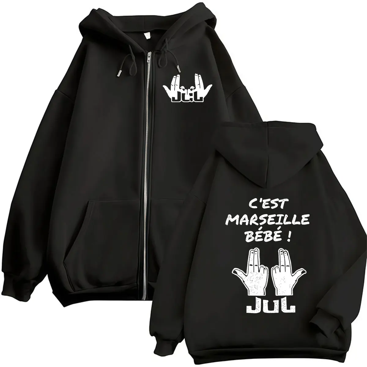 Фото Худи на молнии JUL C'est Marseille Bébé Tour 2026, унисекс, повседневная модная толстовка оверсайз, винтажная куртка с длинным рукавом и капюшоном №1