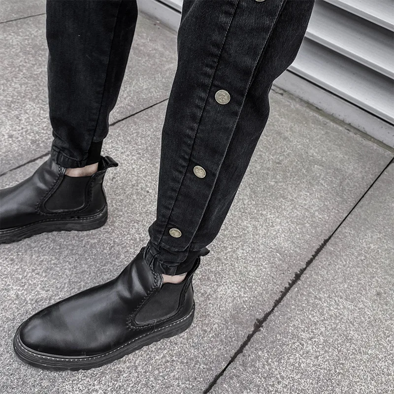 Casual Streetwear Men Jeans Pants Slim Fit Spring Autumn Skinny Jeans Men Metal Nail Decoration Holiday Travelling Men Clothing