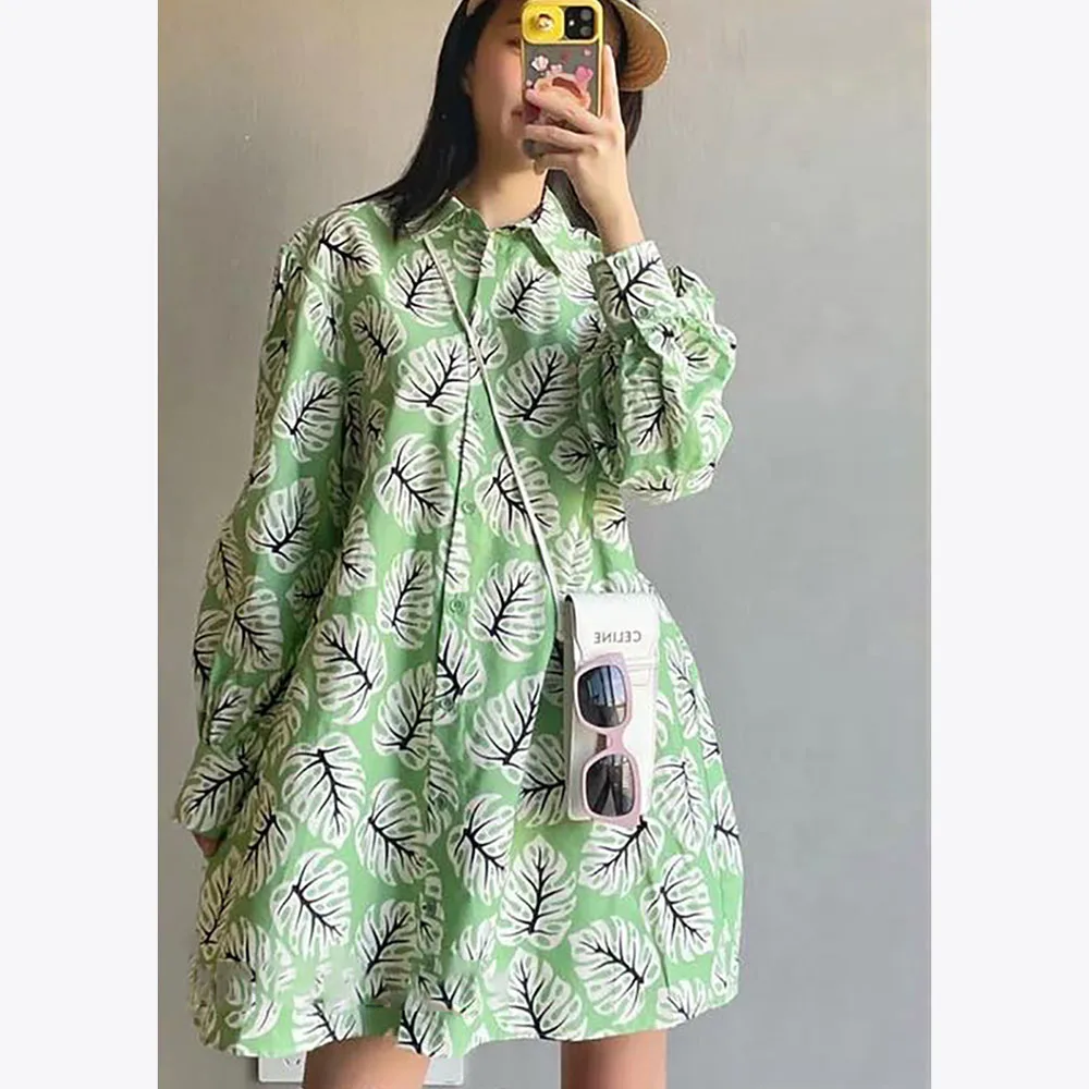 

PB & ZA2022 summer women's clothing fashion youthful temperament commuting sweet printed short lace-up belt long sleeve dress