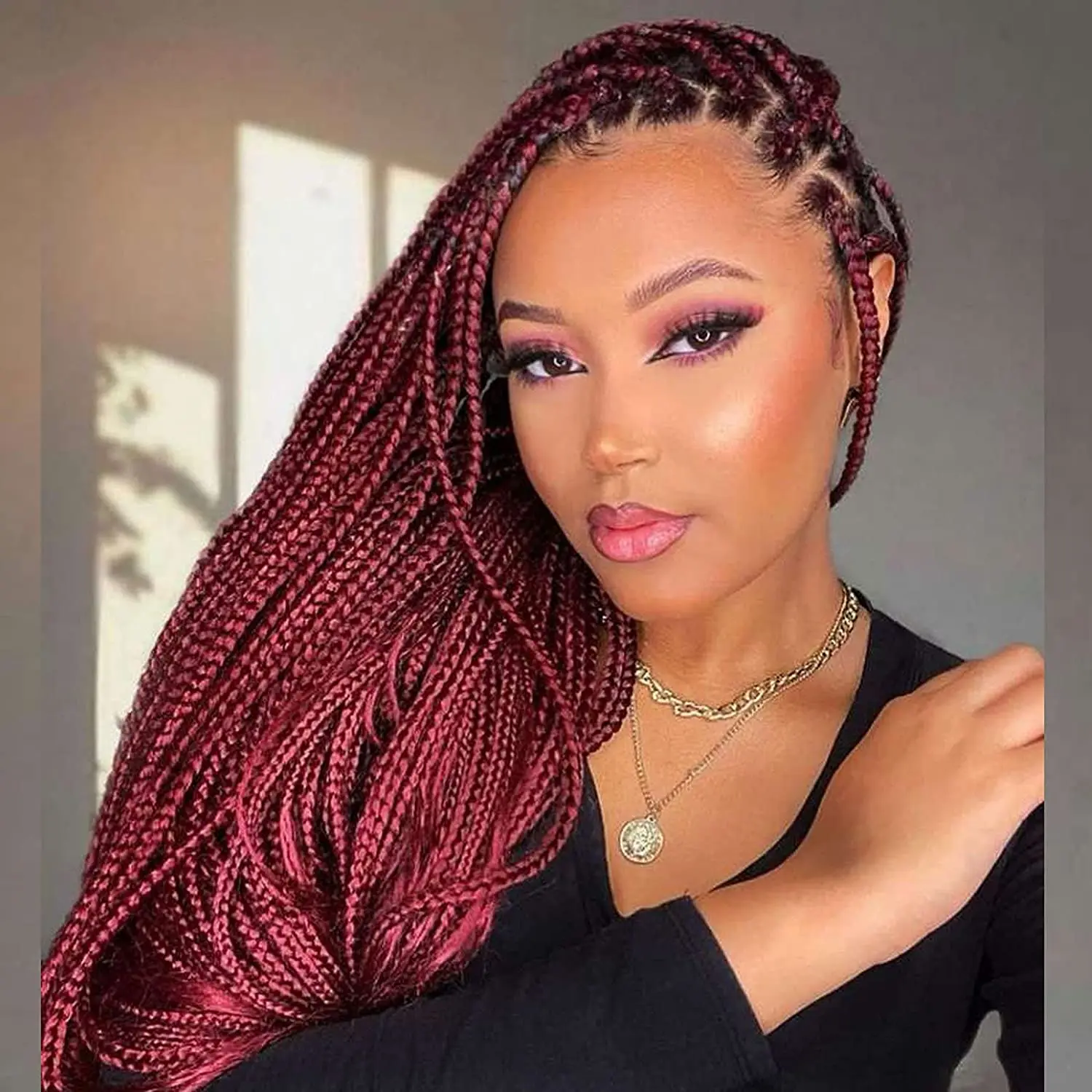 

13*4 Synthetic Lace Front Braided Box Braid Wigs Burgundy High Temperature Fiber Hair For Black Women 99J Swiss Lace Wigs