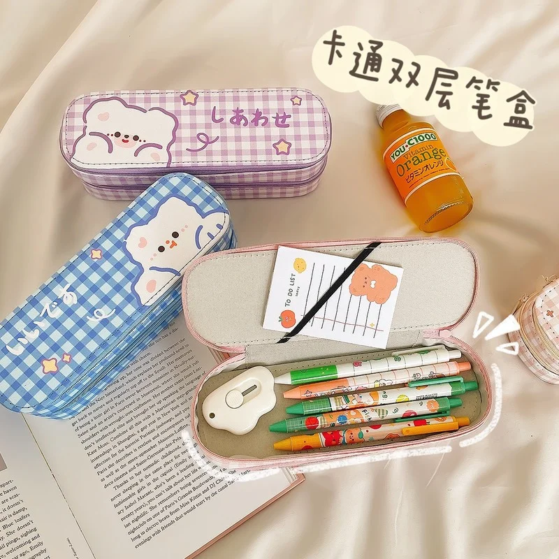 

Cute Double-layer Pencil Bag Cartoon Student Large-capacity Stationery Bag Girl Heart Stationery Box Pencil Case