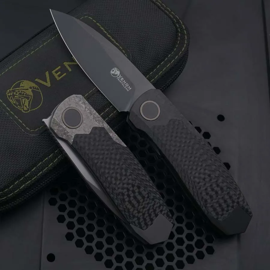 Фото Новый нож VENOM Weimang из стали M390 с титановой и карбоновой рукоятью для активного отдыха, кемпинга, охоты, кухни, выживания, EDC-инструмент №2