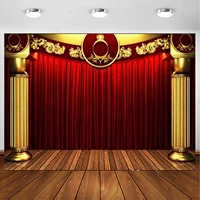 Theater Red Stage Photography Backdrop Stage Lights Red Curtains Play Show Happy Birthday Party Background Baby Shower Poster