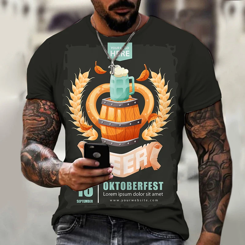 

Men's T-shirts Beach Beer Festival Pattern Men/Women Loose Summer Shorts Mens Clothing Casual Streetwear Man Swimming Harajuku