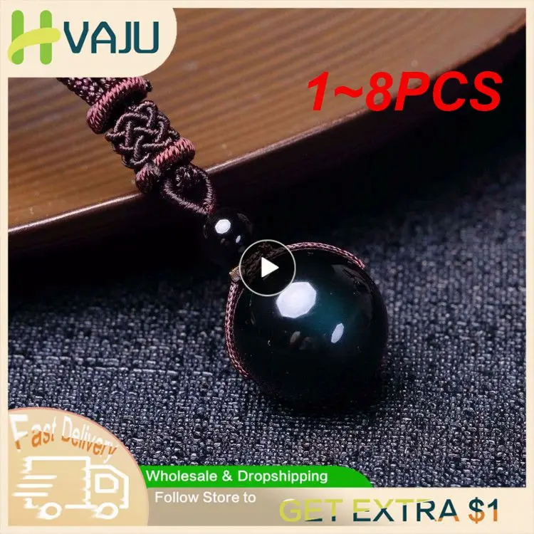 

1~8PCS Obsidian Rainbow Eye Beads Natural Stone Pendant Transfer Lucky Crystal Necklace Jewelry Free Rope Lovers Women Men