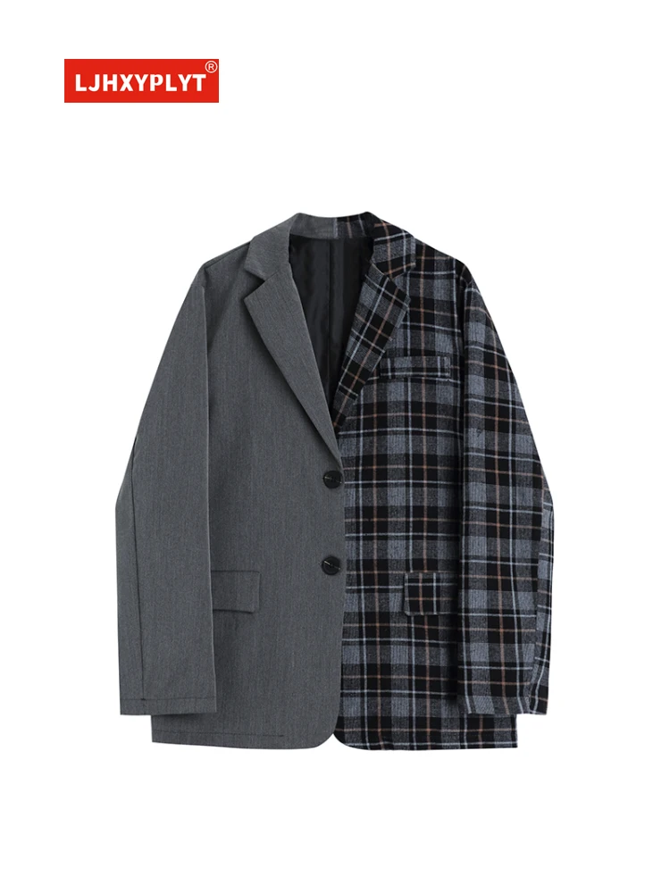 

Plaid Stitching Contrast Color Loose Suit Women's New Spring Autumn Simple Style Long Sleeve Outerwear Female Thin Blazer Coat