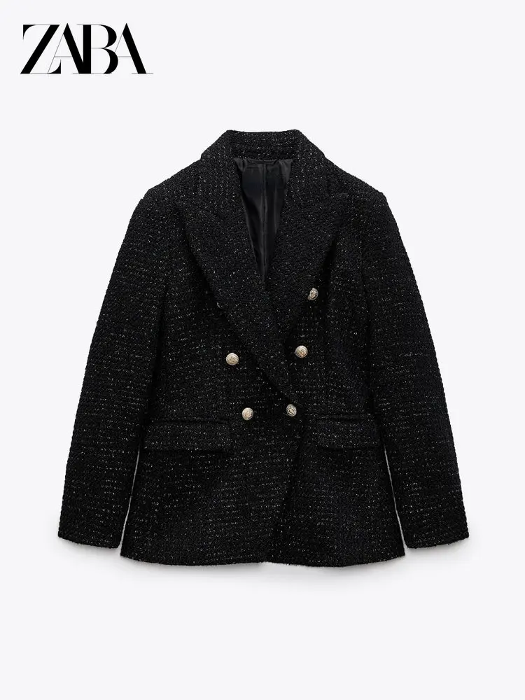

Autumn Winter Women's New Retro Women's Lapel Tie Shoulder Pads Long-sleeved Small Fragrance Texture Double-breasted Suit Jacket