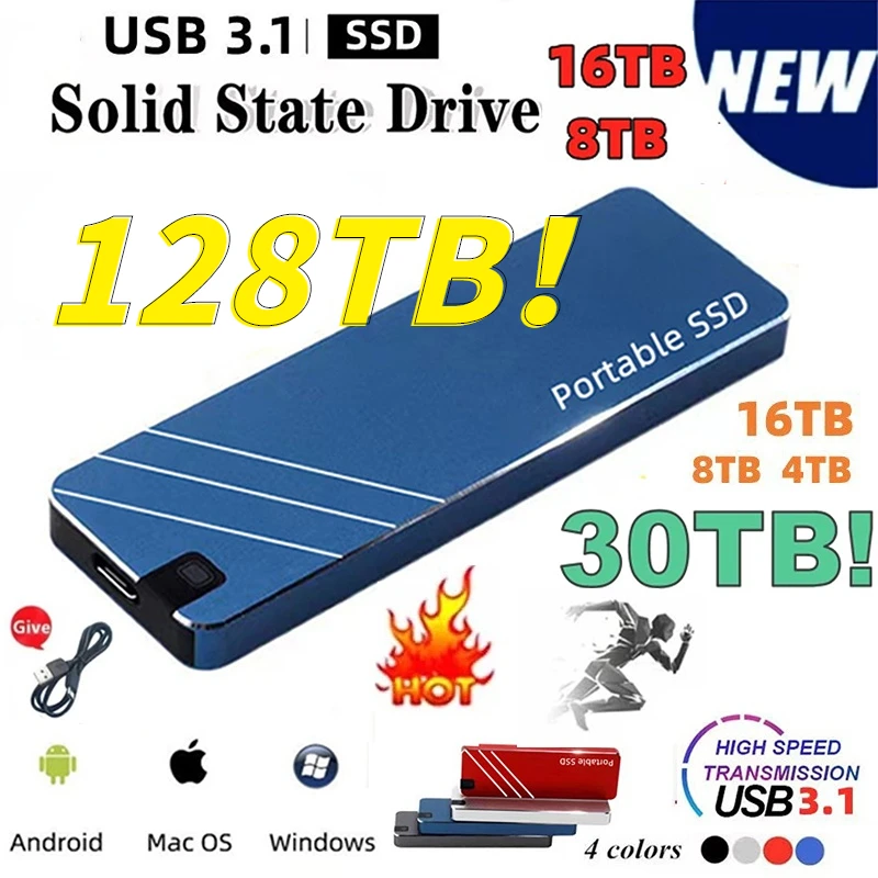 

100% Original Portable SSD Type-C/USB3.1 External Mobile Solid State Drive High Speed 4TB 8TB 16TB Hard Drive Laptop Hard Drive
