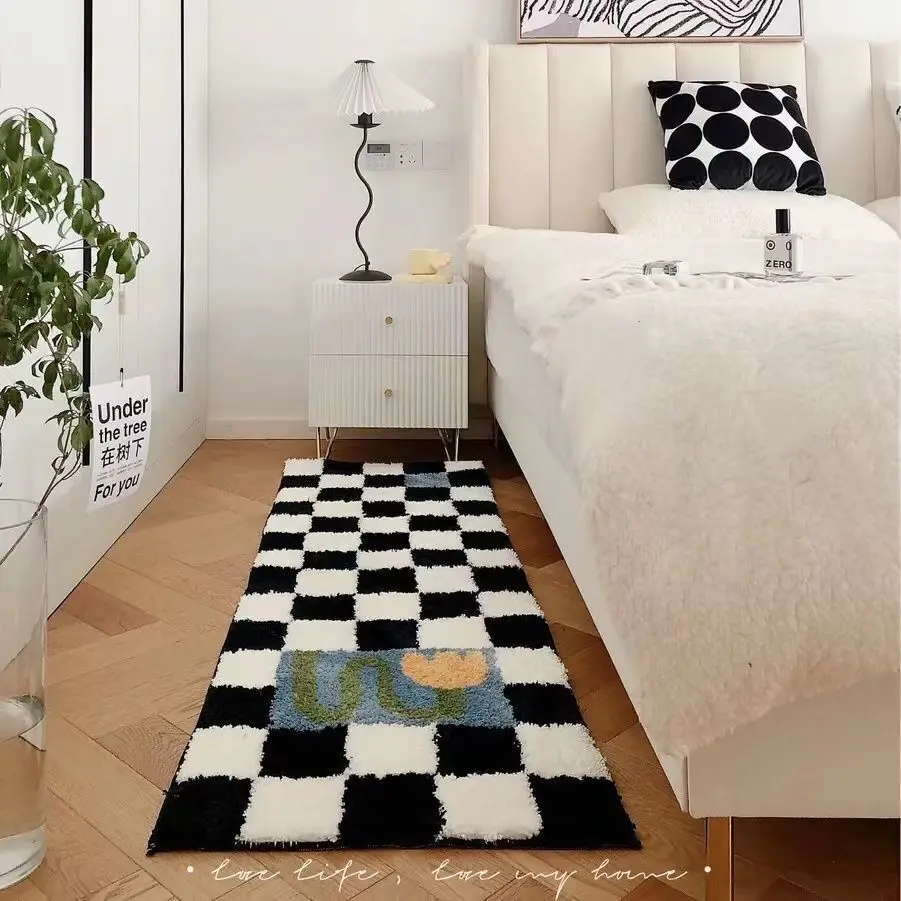 Ковер в корейском стиле для гостиной плюшевый черный белый цвет толстый
