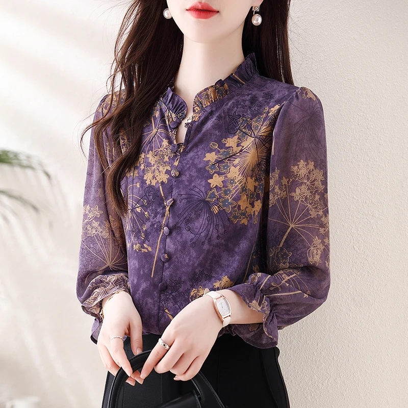 Весенне-летние топы с цветочным принтом Новые пуловеры в стиле ретро блузка