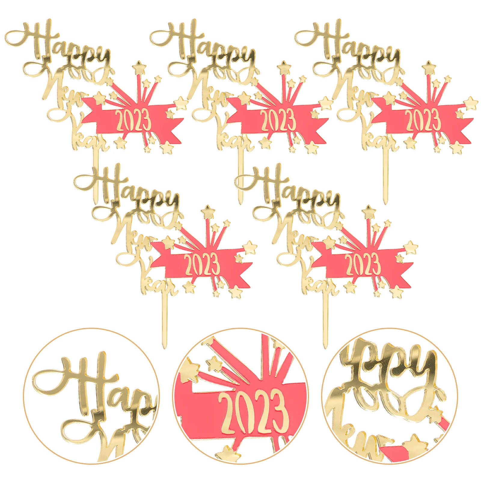 

5pcs Themed Favors Party Dessert Decor Dessert Topper Cake Picks New Year Eve Dessert Topper 2023 Cake Picks