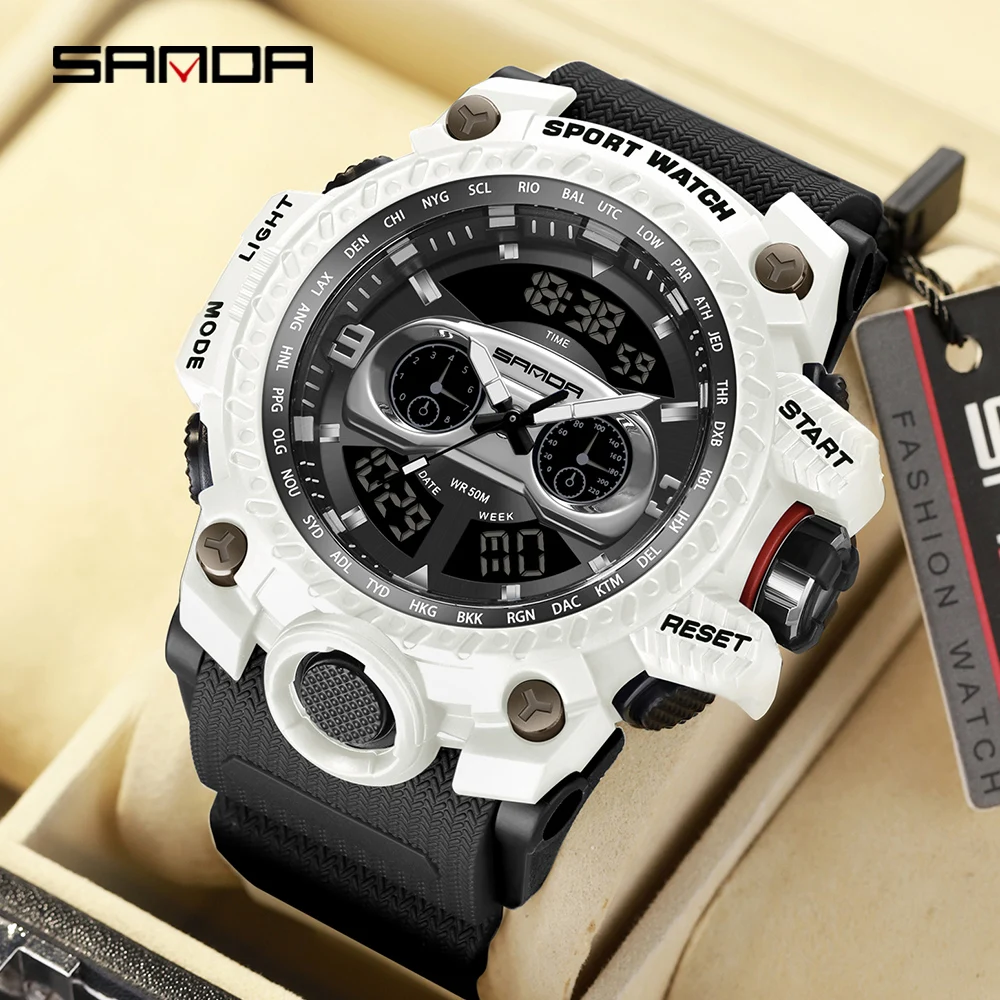 

2023 SANDA Men's Watches Sports Military Quartz Watch 50M Waterproof Dual Display Digital Wristwatch For Male Relogio Masculino