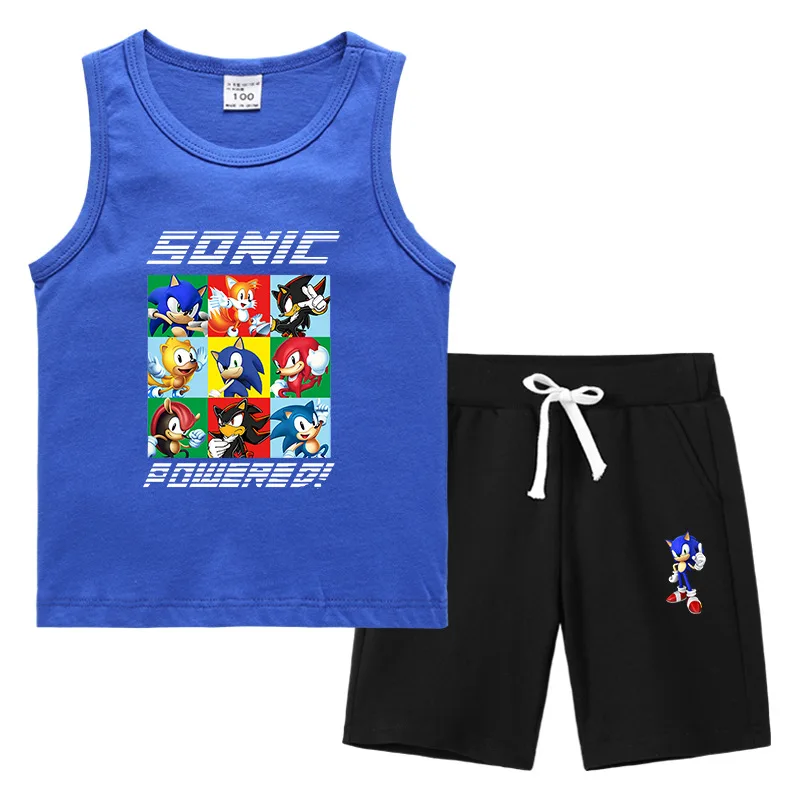 

Sonic The Hedgehog Children's Summer Vest Briefs Sports Casual Bottoming Shirts Outer Wear Thin Kids Sleeveless Two-piece Suit