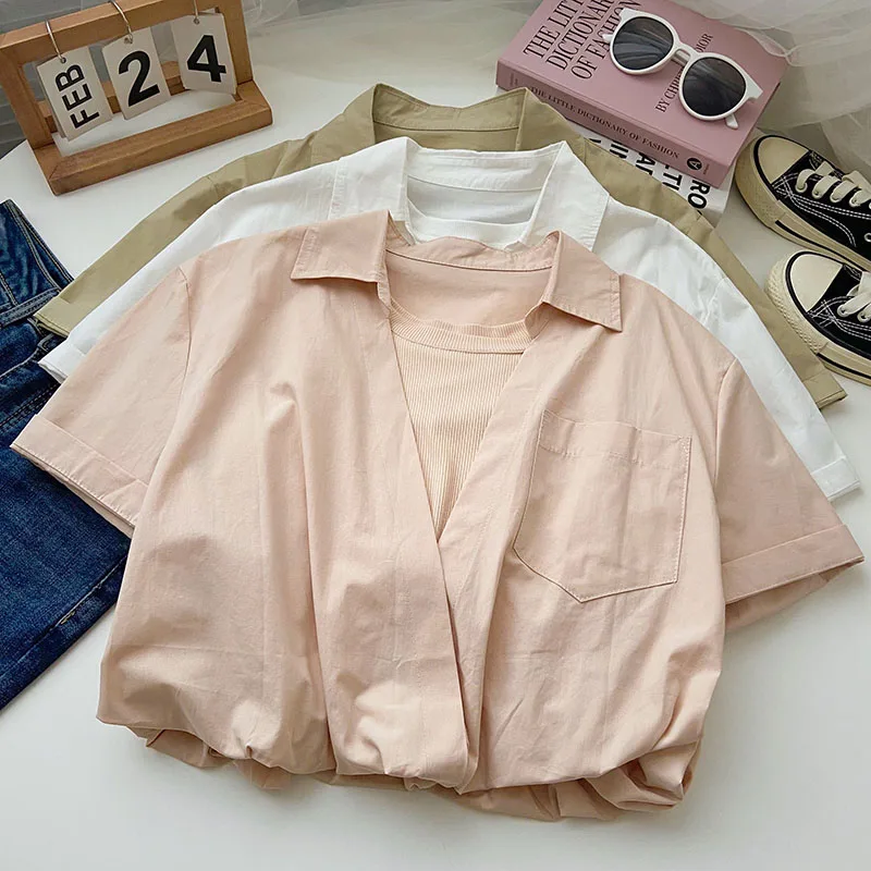 

Блузка из двух частей, блуза с коротким рукавом и отложным воротником