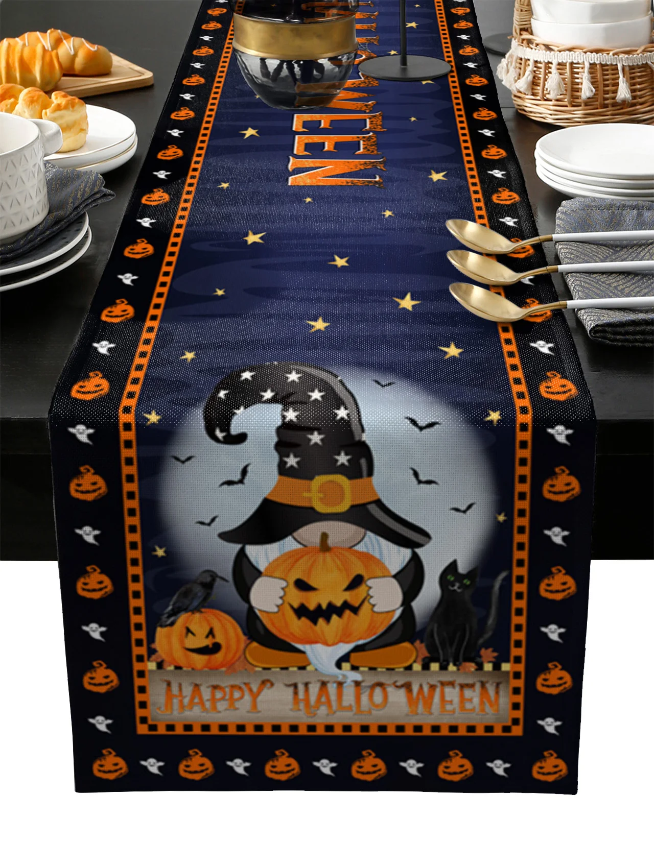 

Halloween Pumpkin Bat Table Runner Wedding Festival Table Decoration Home Decor Kitchen Table Runners Placemats