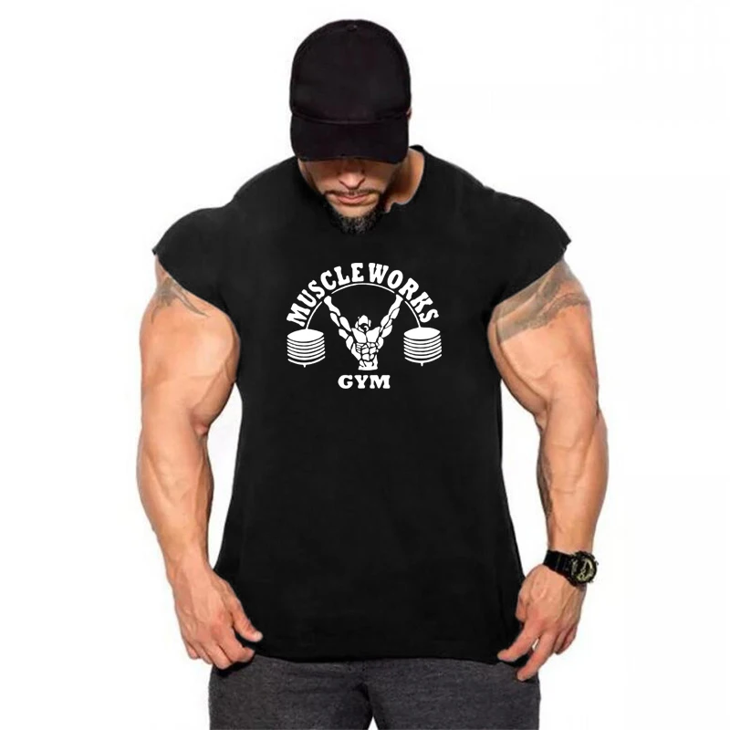 

Gyms Workout Sleeveless T Shirt Cotton Stringer Tank Top Men Bodybuilding Clothing Fitness Male Sportwear Vests Muscle Singlets