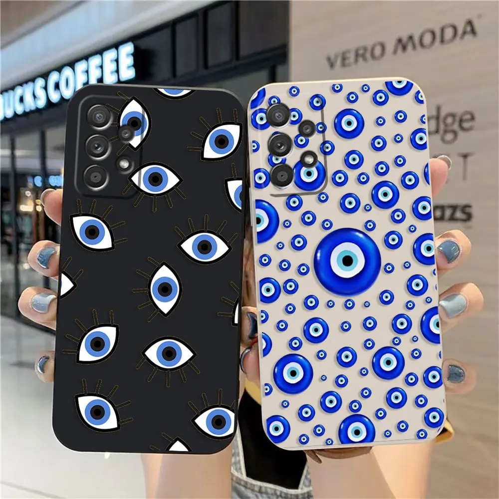 

Case For Samsung Galaxy A91 A73 A72 A71 A52 A51 A33 A31 A02S AO3S 4G 5G Colour Liquid silicone Case Eye Of The Devil