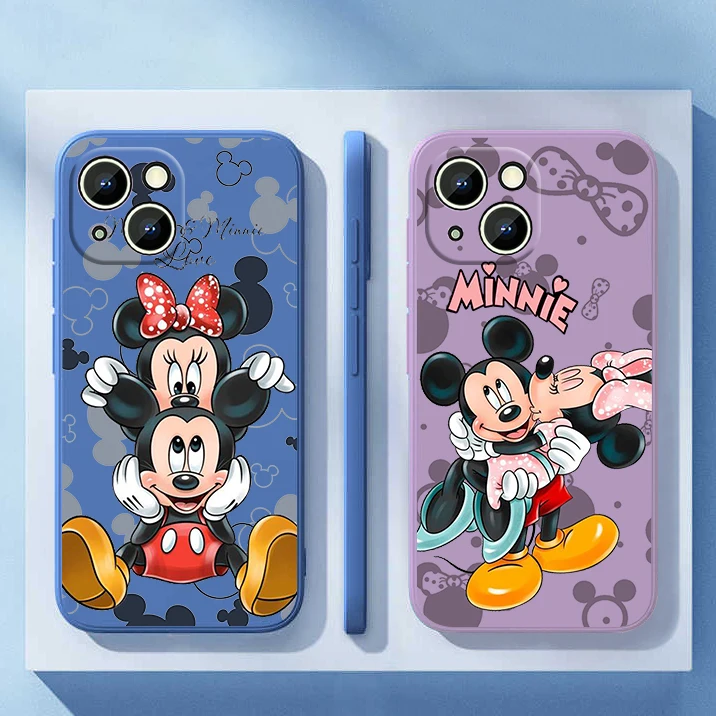 

Disney Mickey Minni Phone Case For Apple iPhone 14 13 12 mini 11 Pro Max 8 7 Plus XR XS X Liquid Rope Funda Cover