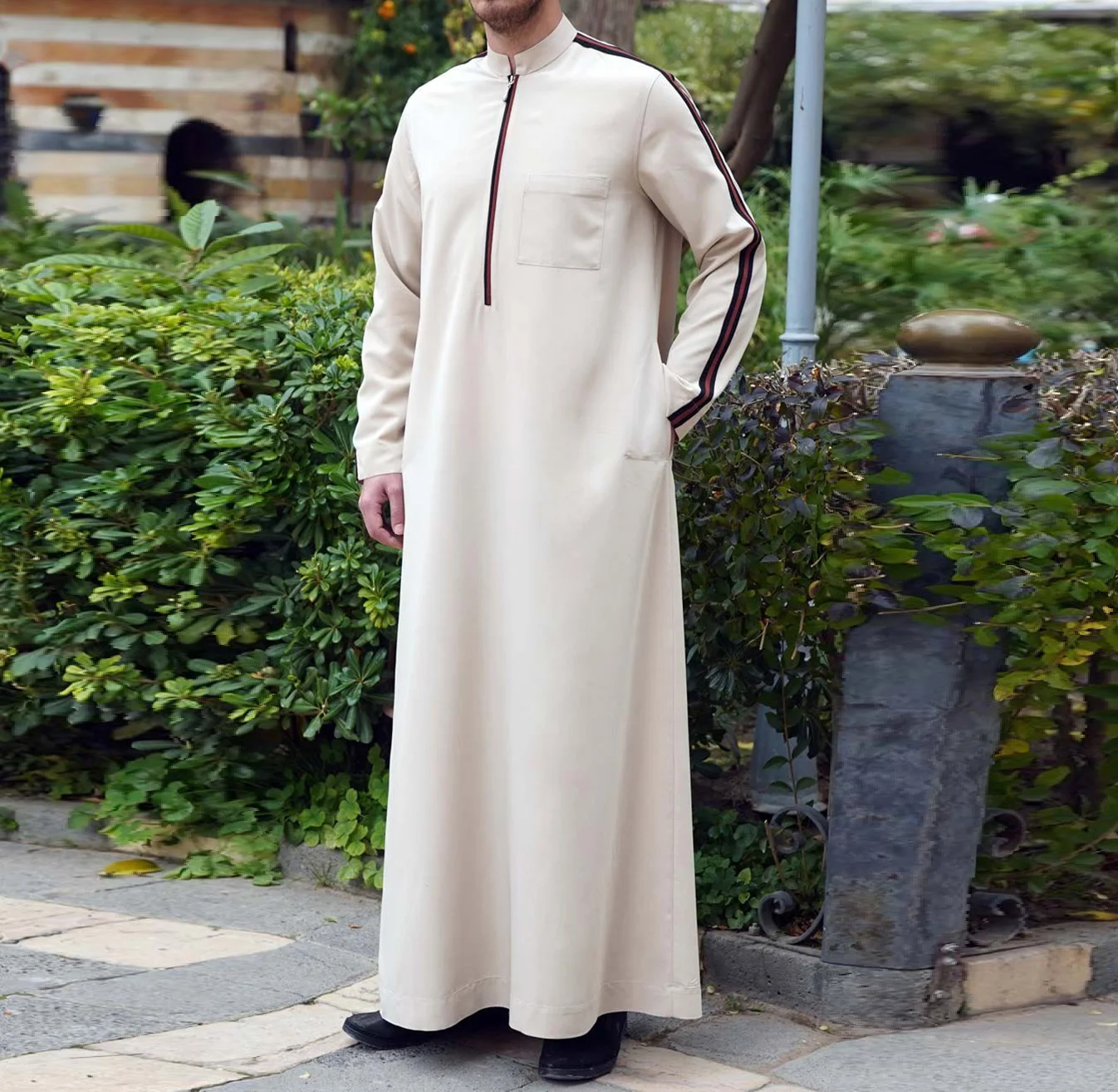 

Мусульманская Мужская одежда, Abayas Kamis, Мужская однотонная Лоскутная Одежда с карманами, мужская повседневная одежда для поклонения, традици...
